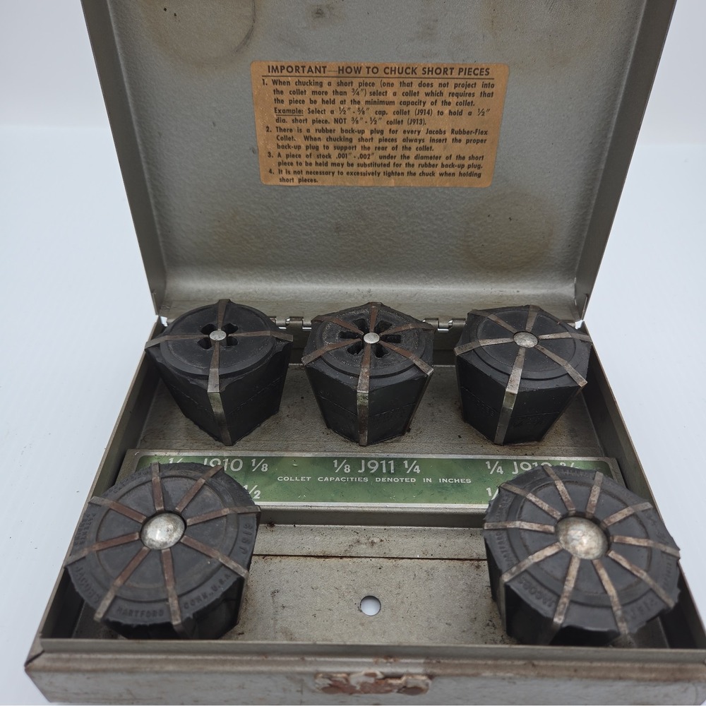 Jacobs Rubber Flex Collets J910 J911 J912 J913 J914 Set with Metal Case USA